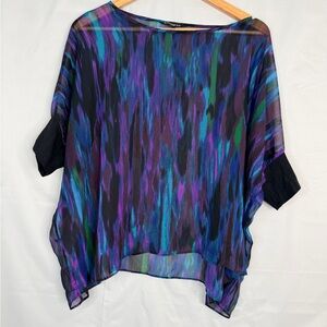 Express over sized Vibrant Sheer Blouse in Blue and Purple